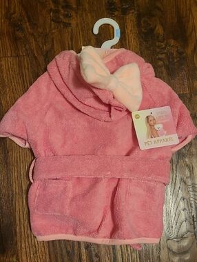 Paris Hilton Plush Pink Pet Hooded Robe with Bow Accent - Size S/M